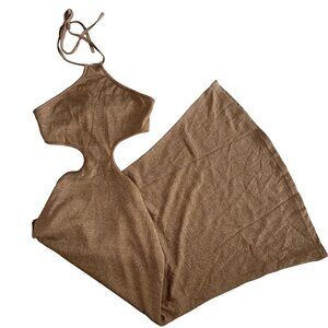 Reverse Brown Cutout Halter Maxi Dress